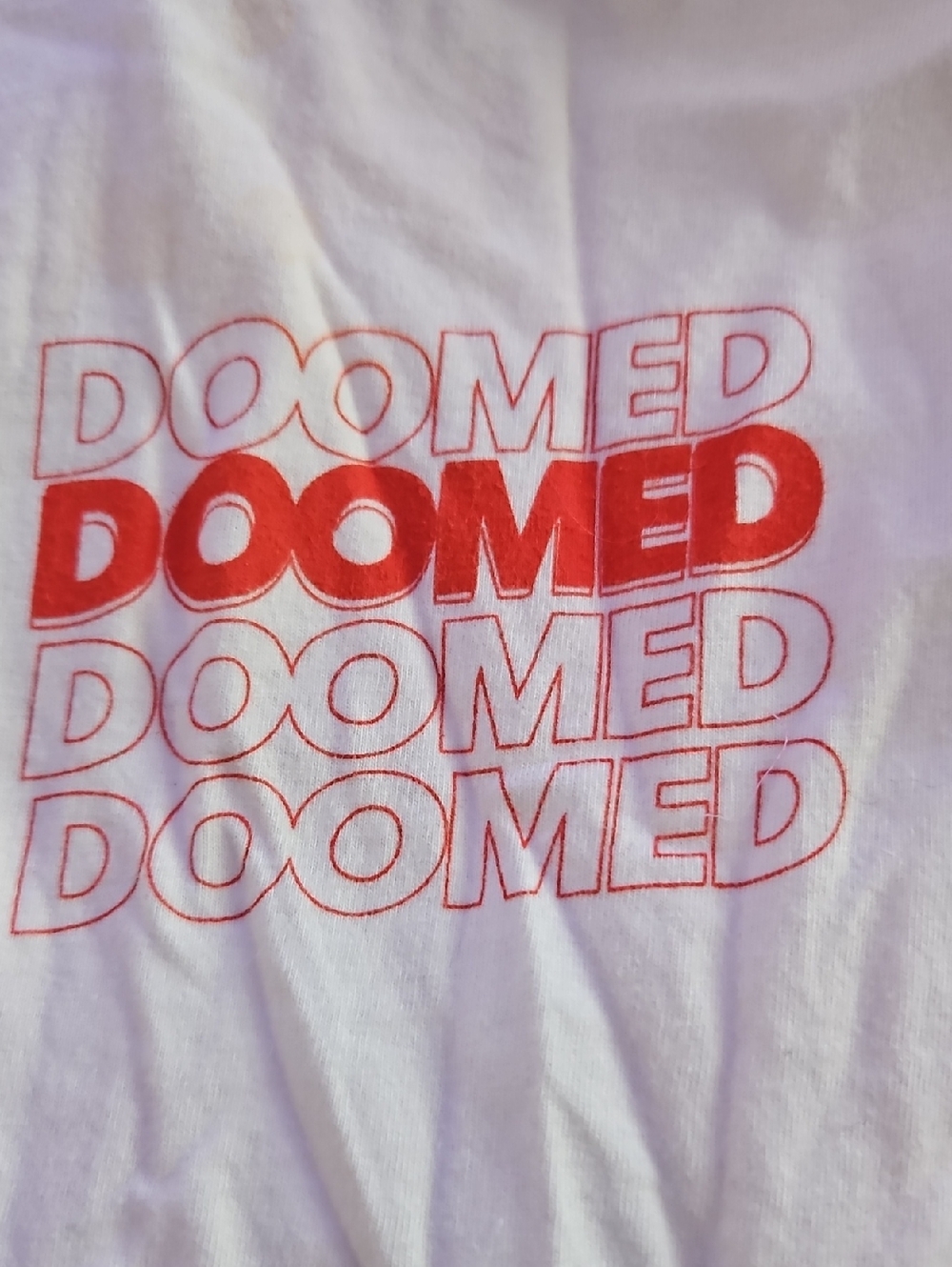 DOOMED Graphic Tee - White with Gray Print